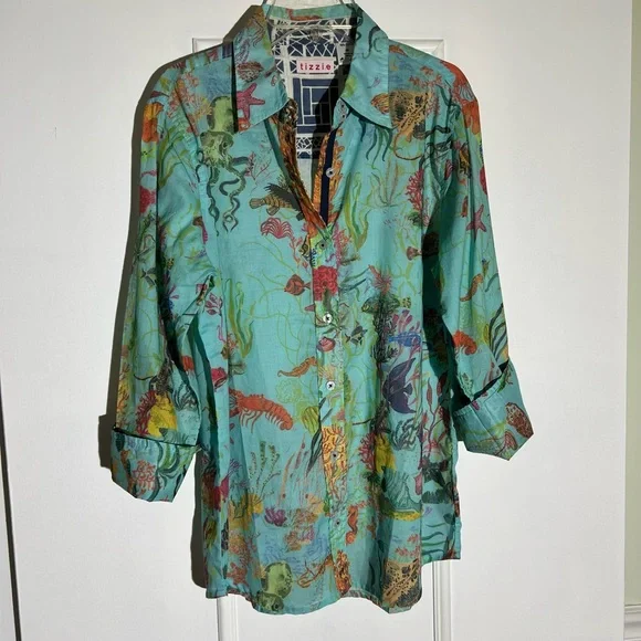 TIZZIE Ocean-Themed Button-Up Shirt - Picture 2 of 12
